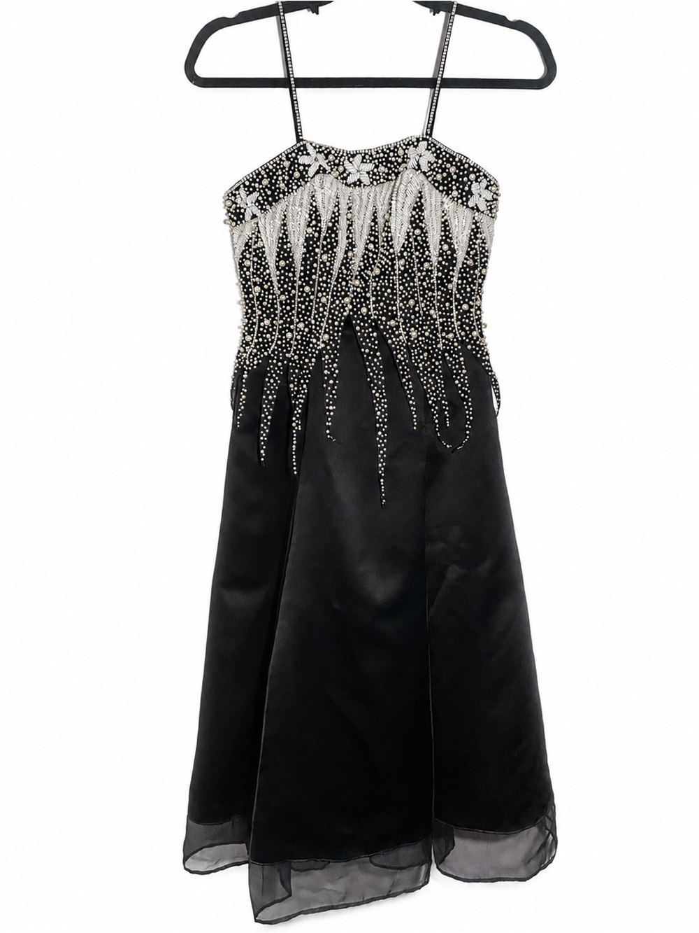 Vintage Black Beaded Spaghetti Strap Prom Dress